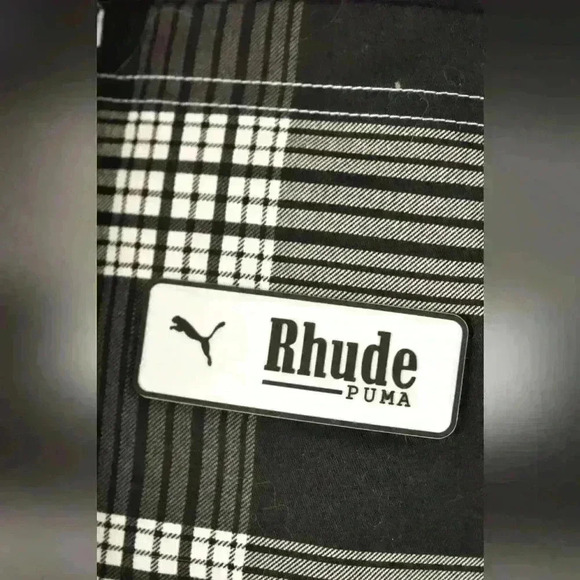 PUMA x RHUDE Black White Check Cotton Stretch Velvet Long Raincoat Jacket  Small - Picture 11 of 12